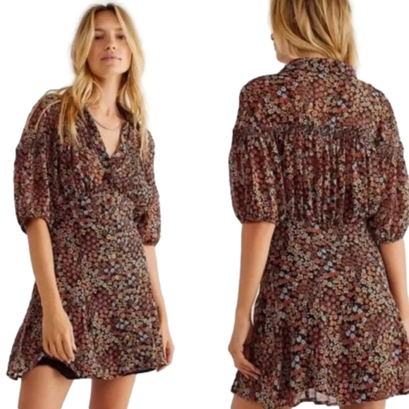 𝅺FREE People Bonnie Floral Mini Dress Size S - Picture 1 of 12